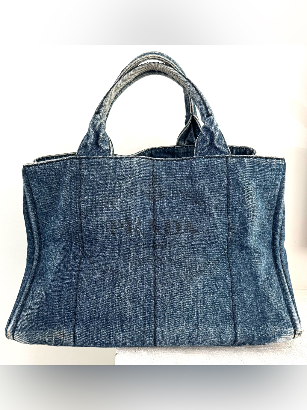 Prada Canapa Denim Tote Bag Large Blue Denim Authentication Card